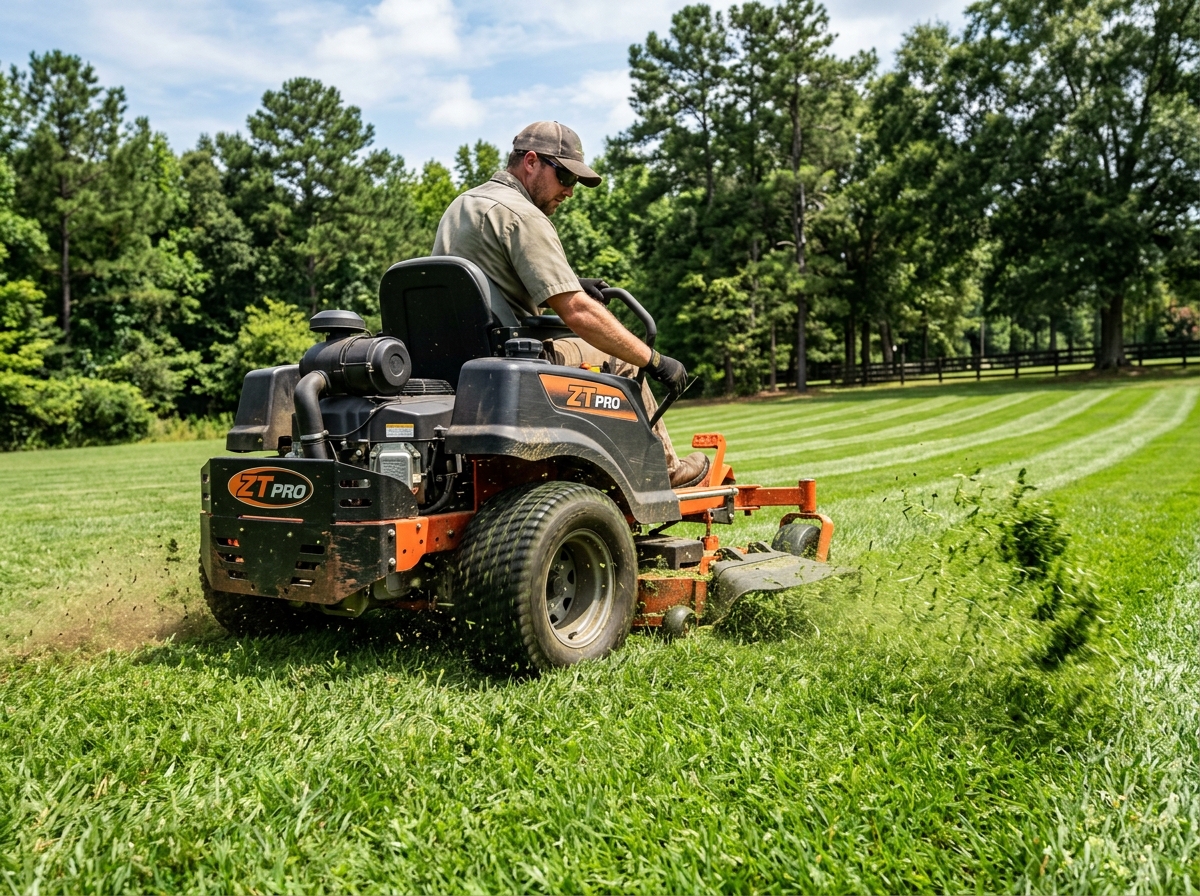 A well-maintained lawn being mowed with clean, straight stripes